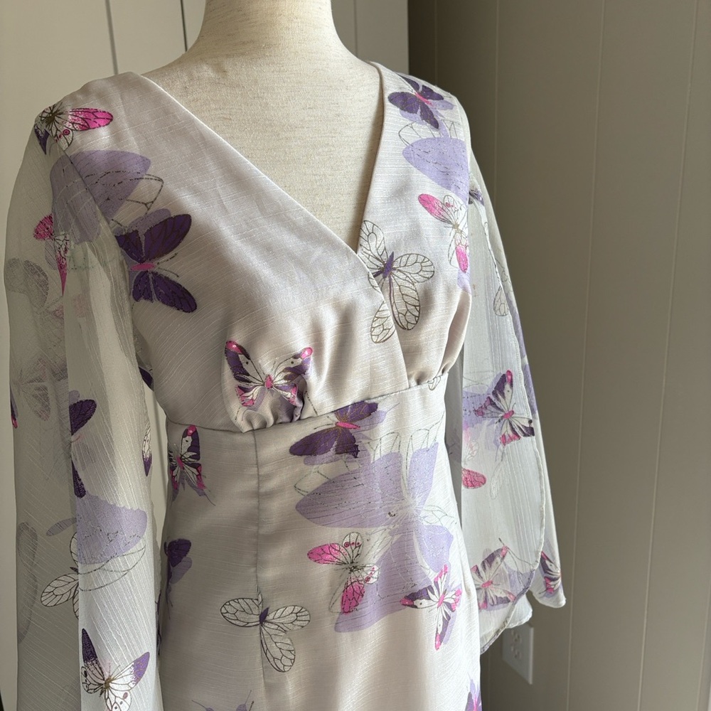 Vintage 1960's Alfred Shaheen! Floral Butterfly Kimono Hostess Dress Sz 10/6 - Picture 7 of 14